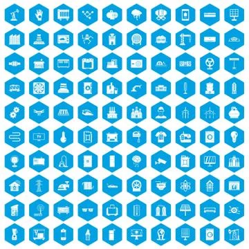 100 electrical engineering icons set blue Stock Illustration