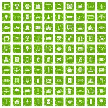 100 electrical engineering icons set grunge green Stock Illustration
