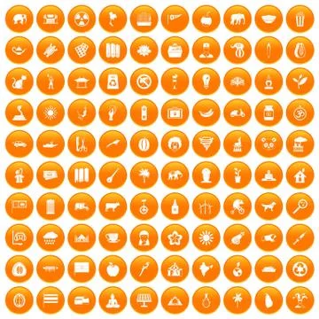 100 elephant icons set orange Illustrazione stock