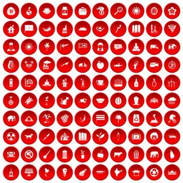 100 elephant icons set red Illustrazione stock