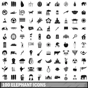 100 elephant icons set, simple style Illustrazione stock