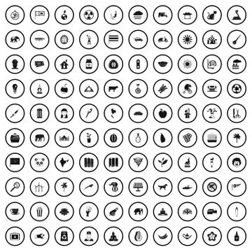 100 elephant icons set, simple style Illustrazione stock