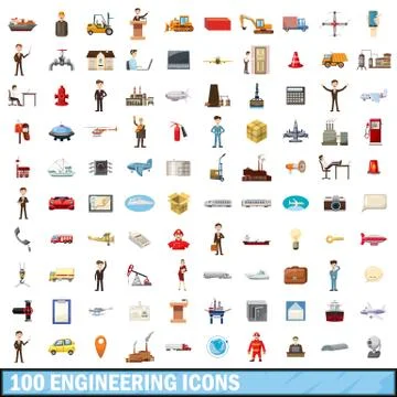 100 engineering icons set, cartoon style イラスト素材