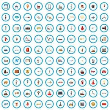 100 engineering icons set, cartoon style Stockillustratie