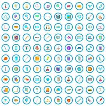 100 engineering icons set, cartoon style Stock Illustration