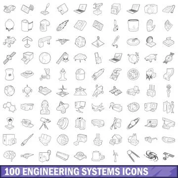 100 engineering systems icons set, outline style Illustrazione stock