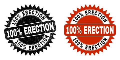 100% ERECTION Black Rosette Stamp Seal with Grunge Surface Stock Illustration