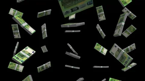100 EURO notes falling on Black Background Stock Footage 268296025