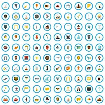 100 fable icons set, flat style Illustrazione stock