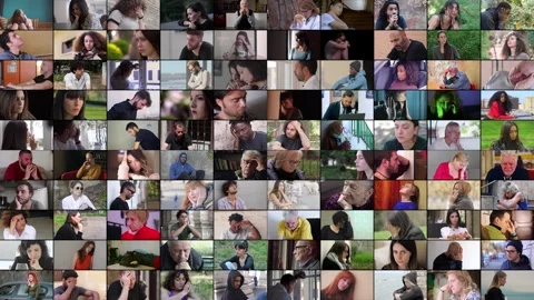 100 Faces of Pain, Anguish, and Emotional Struggle in Multiscreen 스톡 동영상 293330380