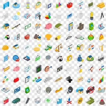 100 feedback icons set, isometric 3d style Stock Illustration