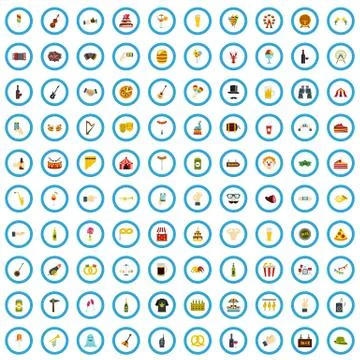 100 festivity icons set, flat style Stock Illustration