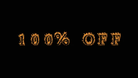 100% Off fire text effect black background Stock Footage 136066463