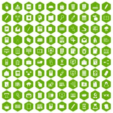100 folder icons hexagon green 스톡 일러스트