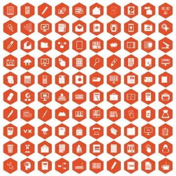 100 folder icons hexagon orange Illustrazione stock