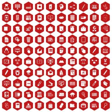 100 folder icons hexagon red Stock Illustration
