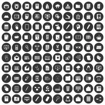 100 folder icons set black circle Stock Illustration