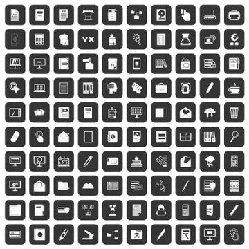 100 folder icons set black Illustrazione stock