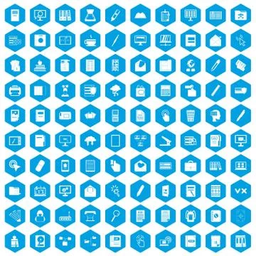 100 folder icons set blue Illustrazione stock