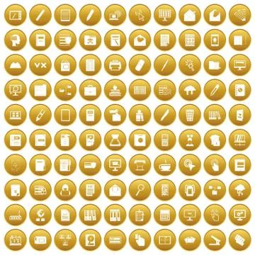 100 folder icons set gold 스톡 일러스트