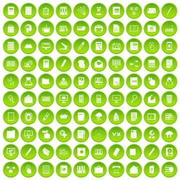 100 folder icons set green circle Stock Illustration