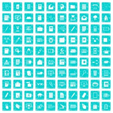 100 folder icons set grunge blue 스톡 일러스트
