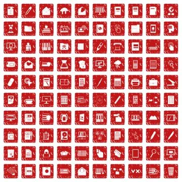 100 folder icons set grunge red Illustrazione stock