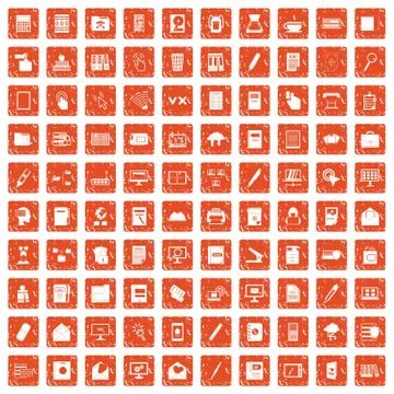 100 folder icons set grunge orange Illustrazione stock