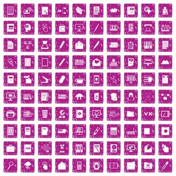 100 folder icons set grunge pink Stock Illustration
