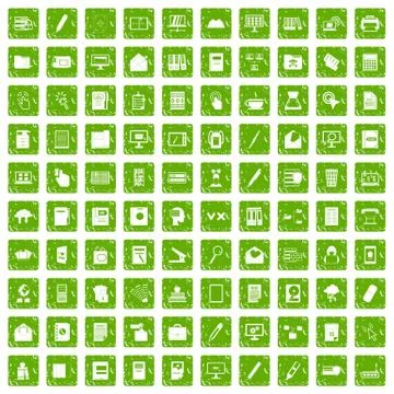 100 folder icons set grunge green Illustrazione stock