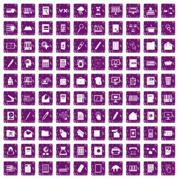 100 folder icons set grunge purple Stock Illustration