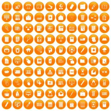 100 folder icons set orange Stock Illustration