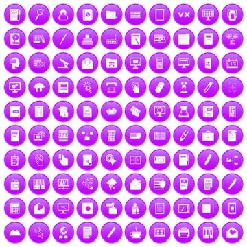 100 folder icons set purple Illustrazione stock
