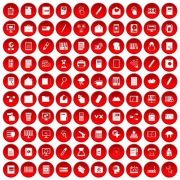 100 folder icons set red Illustrazione stock