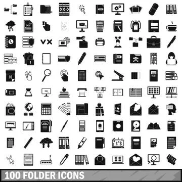 100 folder icons set, simple style Stock Illustration
