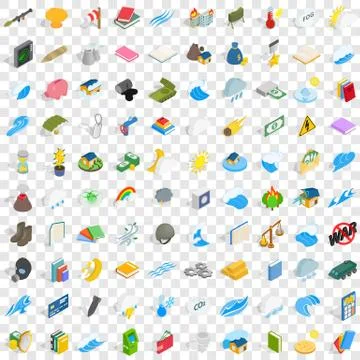 100 force icons set, isometric 3d style Stock Illustration