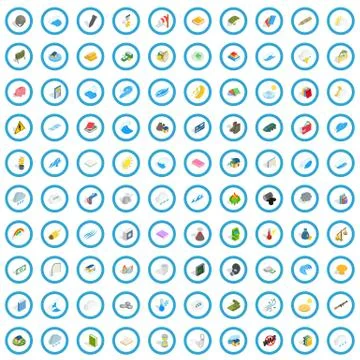 100 force icons set, isometric 3d style 스톡 일러스트