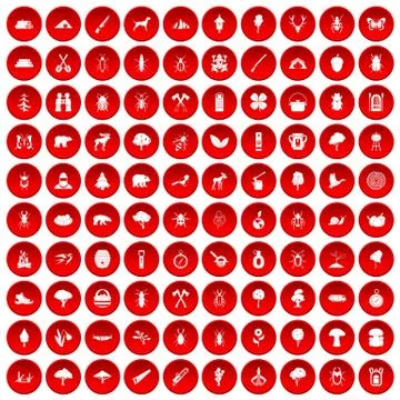 100 forest icons set red Stock Illustration