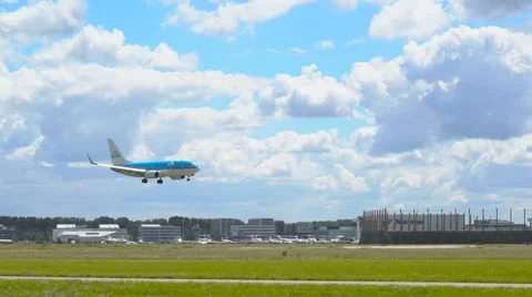 100 FPS Slomo Touchdown KLM PH-BGT Boeing 737-7K2 at Schiphol (1) Stock Footage 65088096