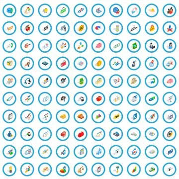 100 fund icons set, isometric 3d style Illustrazione stock