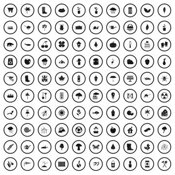 100 garden stuff icons set, simple style Stock Illustration