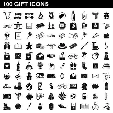 100 gift icons set, simple style Stock Illustration