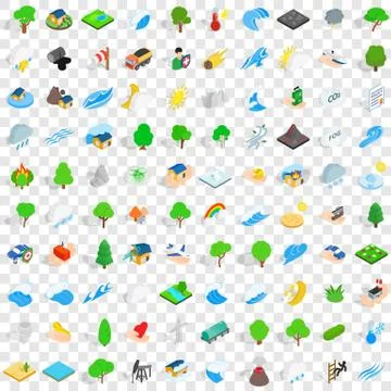 100 global warming icons set, isometric 3d style Illustrazione stock