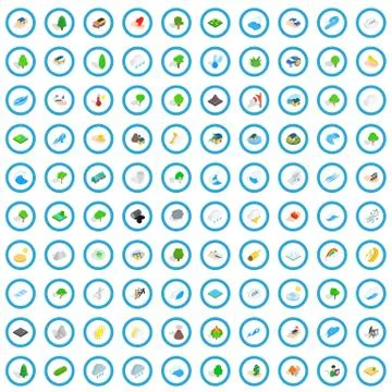 100 global warming icons set, isometric 3d style Stock Illustration