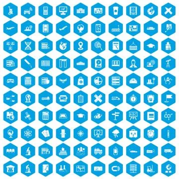 100 globe icons set blue Illustrazione stock
