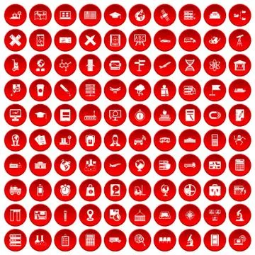 100 globe icons set red Illustrazione stock