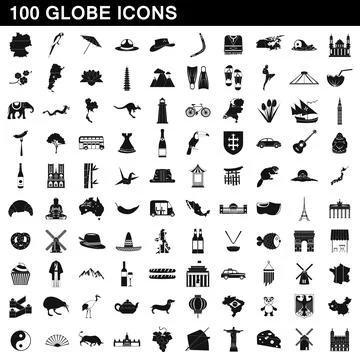 100 globe icons set, simple style Stock Illustration