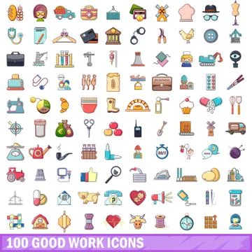 100 good work icons set, cartoon style Stock Illustration