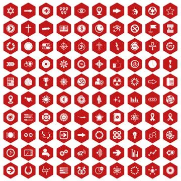 100 graphic elements icons hexagon red Stockillustratie
