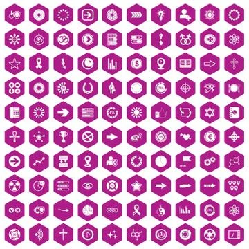 100 graphic elements icons hexagon violet Stockillustratie